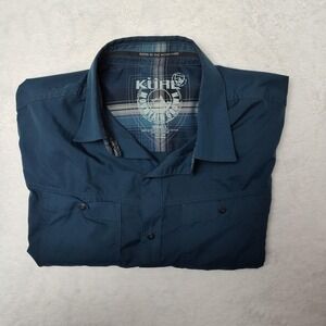 Kuhl Shirt Mens Small Blue Stealth Performance Outdoor Short Sleeve Button Up